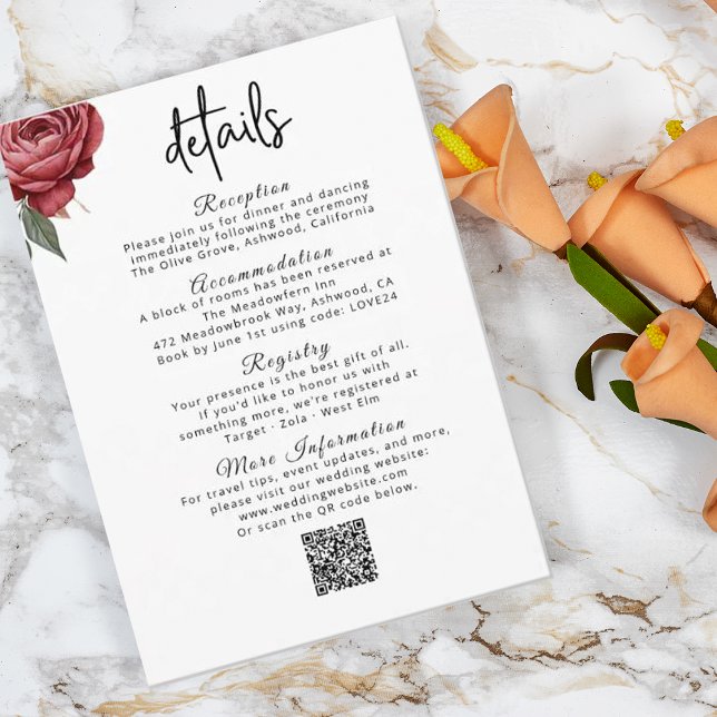 Pink Blush Rose Wedding Details Enclosure Card (Creator Uploaded)