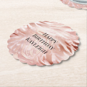Pink Blush Rose Zebra Animal Paper Coaster