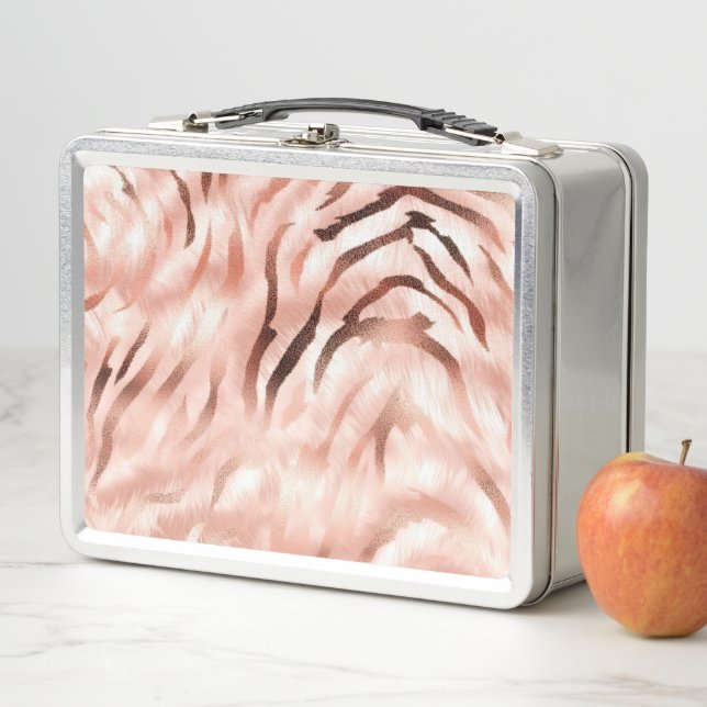 Pink Blush Rose Zebra Print Metal Lunch Box (In Situ)
