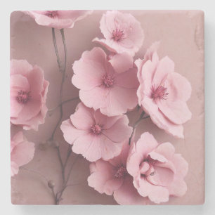  Pink Blush Roses Aesthetic Floral Pattern Stone Coaster