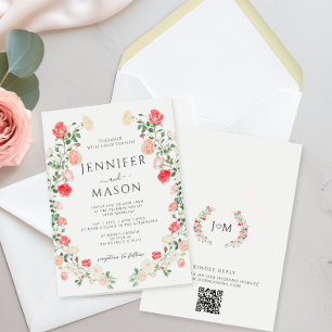 Pink Blush Roses Spring Summer Garden Wedding Invitation