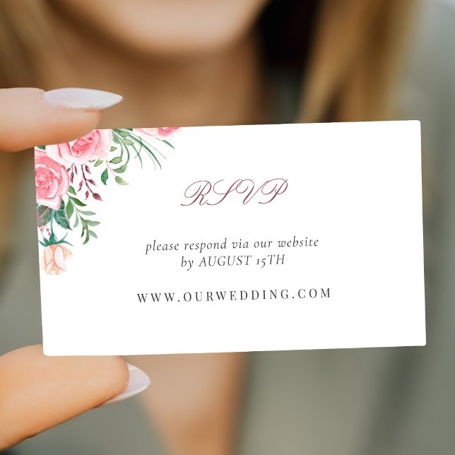 Pink blush roses wedding website RSVP Enclosure Card (Creator Uploaded)