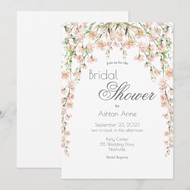 Pink Blush Sage Floral Wildflowers Bridal Shower Invitation (Front/Back)