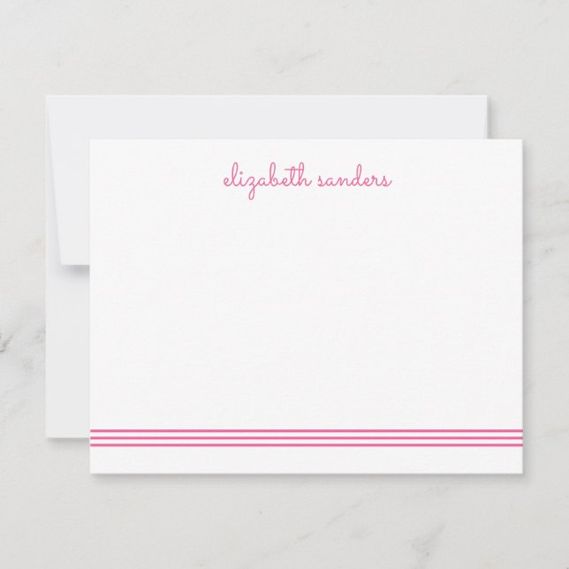 Pink Blush Script Triple Stripe Modern Trendy Card (Front)