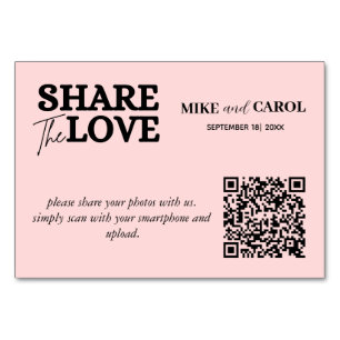 Pink Blush Share The Love Photo Qr Code Wedding Table Number