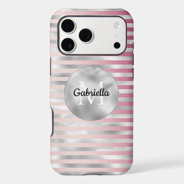Pink Blush Silver Stripes Monogram (Back)