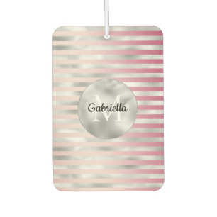 Pink Blush Silver Stripes Monogram Car Air Freshener