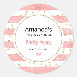 Pink Blush Stripes Faux Gold Confetti Candle Classic Round Sticker