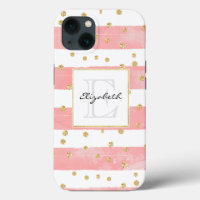Pink Blush Stripes | Faux Gold Confetti