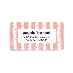 Pink Blush Stripes   Faux Gold Confetti Label