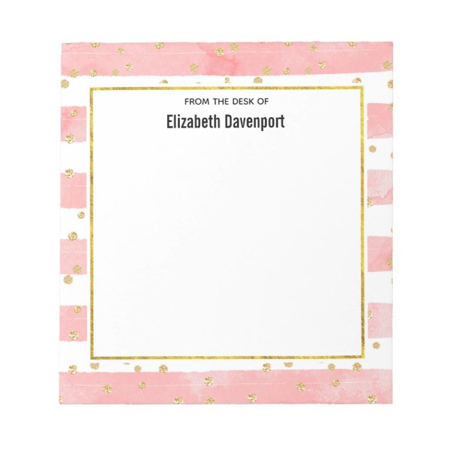 Pink Blush Stripes | Faux Gold Confetti Notepad (Front)