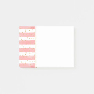  Pink Blush Stripes   Faux Gold Confetti Post-it Notes