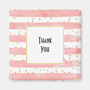 Pink Blush Stripes   Faux Gold Confetti Thank You Magnet
