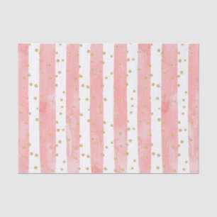 Pink Blush Stripes   Faux Gold Confetti Tissue Paper