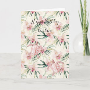 Pink Blush Stripes Orchid Sea Turtle Birthday Card