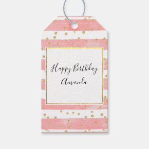 Pink Blush Stripes with Faux Gold Confetti Gift Tags
