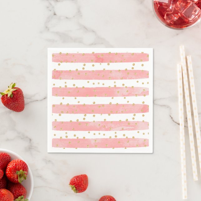 Pink Blush Stripes with Faux Gold Confetti Napkin (Insitu)