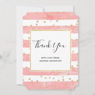 Pink Blush Stripes with Gold Confetti Thank You Card