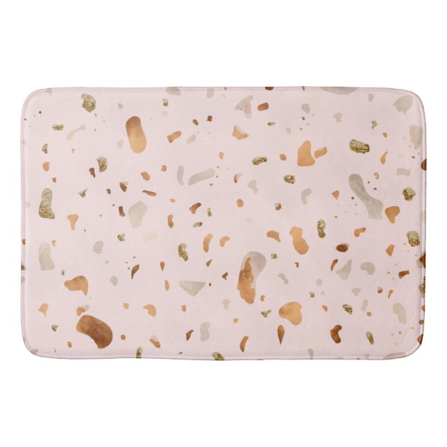 Pink Blush Terrazzo With Gold Copper Spots Bath Mat (Front)
