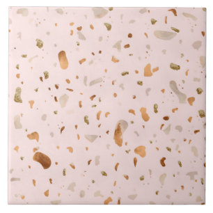Pink Blush Terrazzo With Gold Copper Spots Ceramic Tile