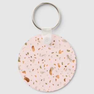 Pink Blush Terrazzo With Gold Copper Spots Key Ring