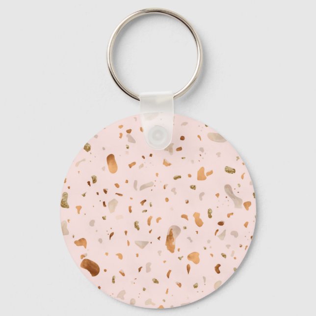 Pink Blush Terrazzo With Gold Copper Spots Key Ring (Front)