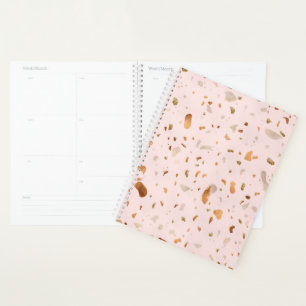 Pink Blush Terrazzo With Gold Copper Spots Planner