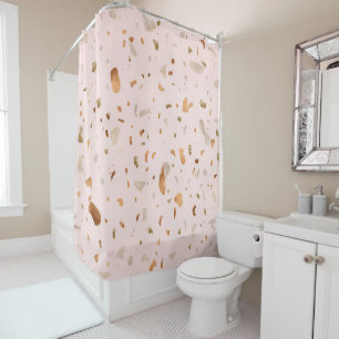 Pink Blush Terrazzo With Gold Copper Spots Shower Curtain