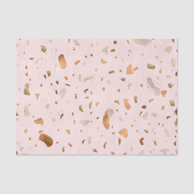 Pink Blush Terrazzo With Gold Copper Spots Tissue Paper (Front)