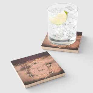 Pink Blush Tie Dye OM Lotus Business Logo Stone Coaster