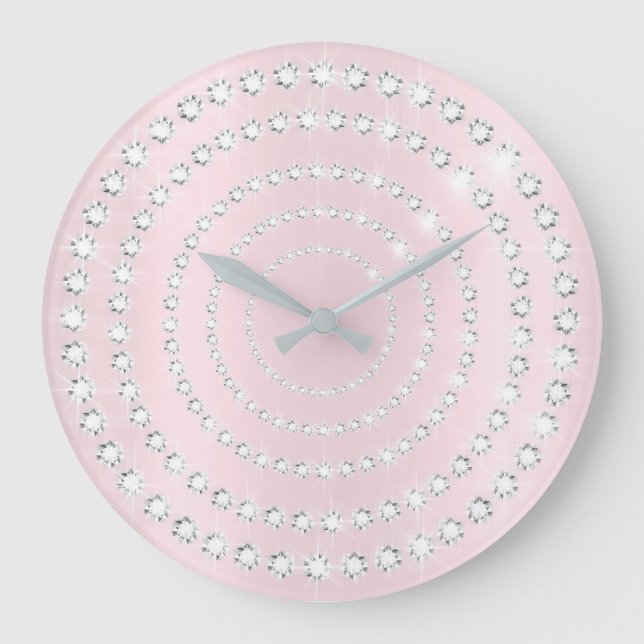 Pink Blush Vip Grey Silver Diamond Infinity Circle Large Clock (Front)