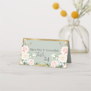 Pink Blush Watercolor Elegant Script Green Place Card