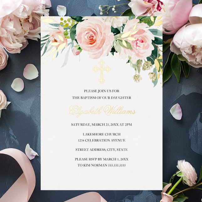 Pink Blush Watercolor Floral Girl Baptism  (Creator Uploaded)