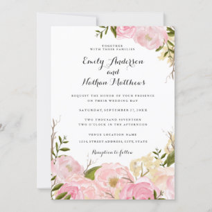 Pink Blush Watercolor Floral Wedding Invitation
