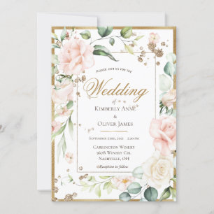 Pink Blush Watercolor Romantic Floral Wedding Invitation
