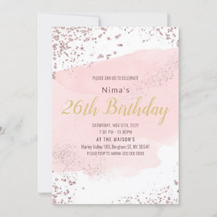 Pink blush watercolor stroke with glitter invitation