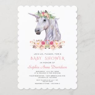 Pink Blush Watercolor Unicorn Girl Baby Shower Invitation