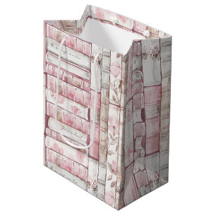 Pink Blush White Books Birthday Medium Gift Bag