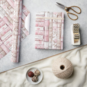 Pink Blush White Books Birthday Wrapping Paper