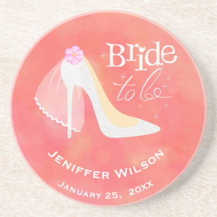 Pink Blush White Bride To Be Bridal Shower Coaster