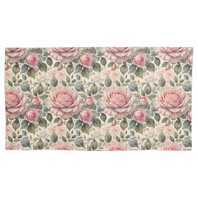 Pink Blush & White Giant Cabbage Roses Pillowcase (Front)