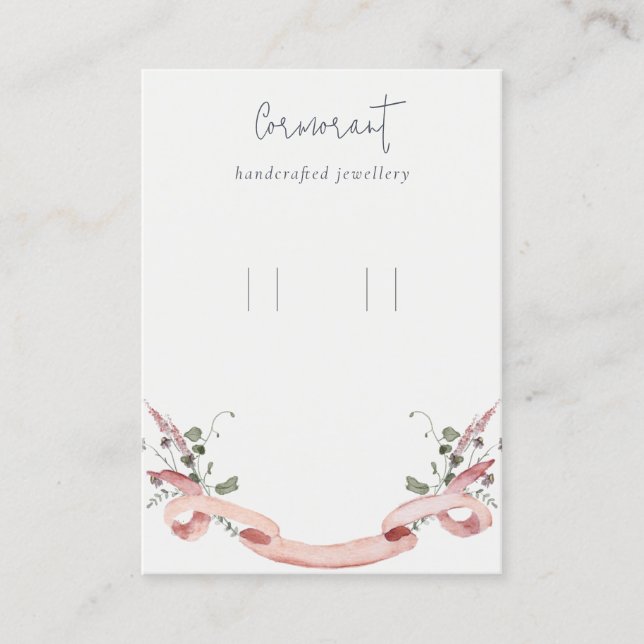 Pink Blush Wildflower Ribbon Loop Hoop Holder Business Card (Front)