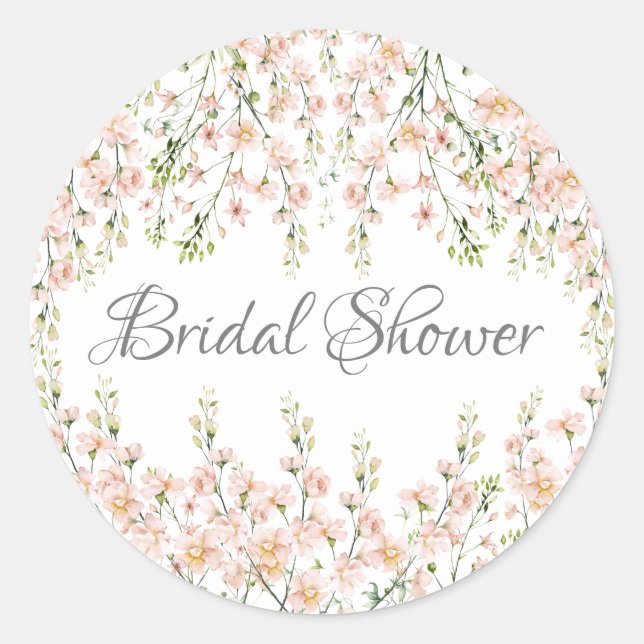 Pink Blush Wildflowers Elegant Floral Bridal  Classic Round Sticker (Front)
