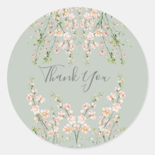 Pink Blush Wildflowers Sage Green Thank You Classic Round Sticker