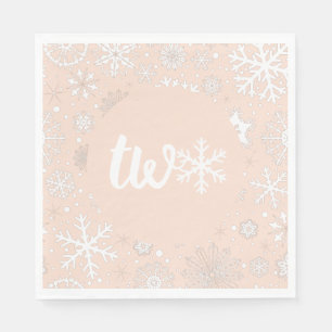 Pink Blush Winter Second Birthday Snowflake Napkin