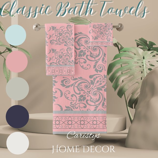 Pink Blush with Grey Flourishes Towel (Creator Uploaded)