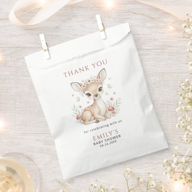 Pink Blush Woodland Deer Girl Baby Shower Favour Bag (Clipped)