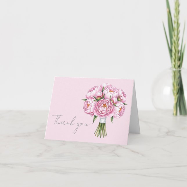 Pink Blushing Peony Elegant Heartfelt Thank You Card (Front)