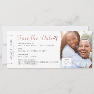 Pink Boarding Pass Destination Photo Save the Date