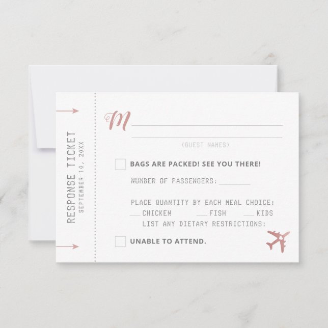 Pink Boarding Pass Plane Ticket Response RSVP Card (Front)
